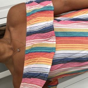 off the shoulder rainbow striped shirt